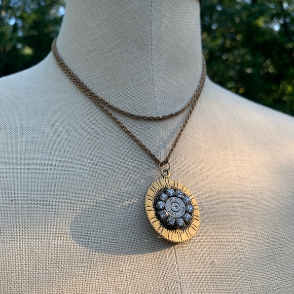 Reversible Spinner Rhinestone Bullet Pendant Necklace - Picture 16 of 16